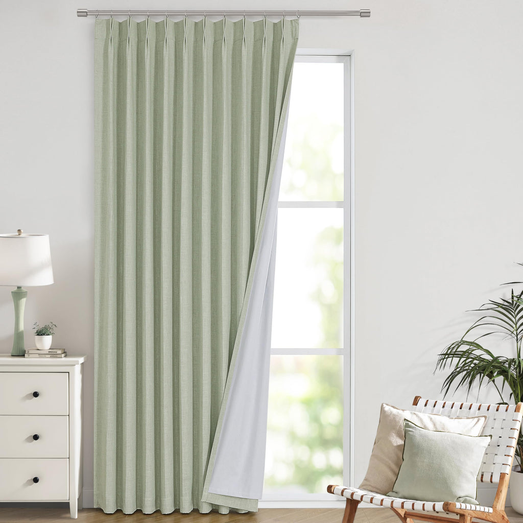 Vision Home Natural Pinch Pleated Full Blackout Curtains Linen Blended Room Darkening Window Curtains 95 inch for Living Room Bedroom Thermal Insulated Pinch Pleat Drapes with Hooks 2 Panel 40"Wx95"L