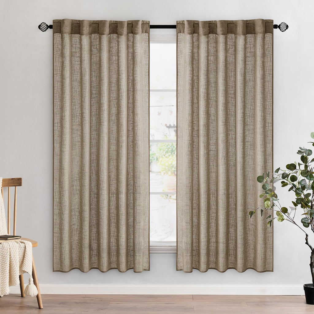 MIULEE Natural White Linen Curtains 52x96 Inch Long 2 Panels for Bedroom