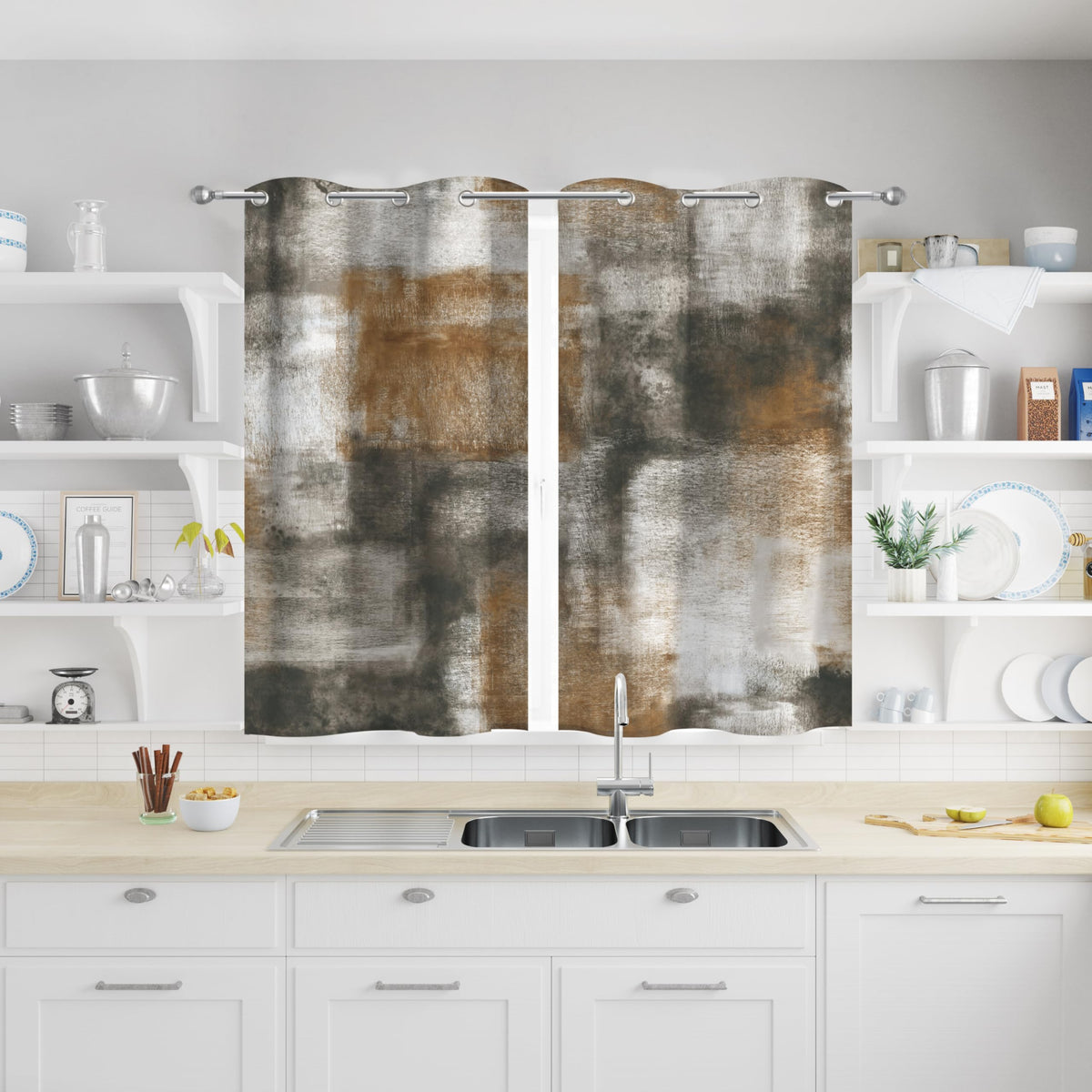 Burnt Orange Abstract Curtains for Living Room Bedroom, 52W x 84L, 2 Panels