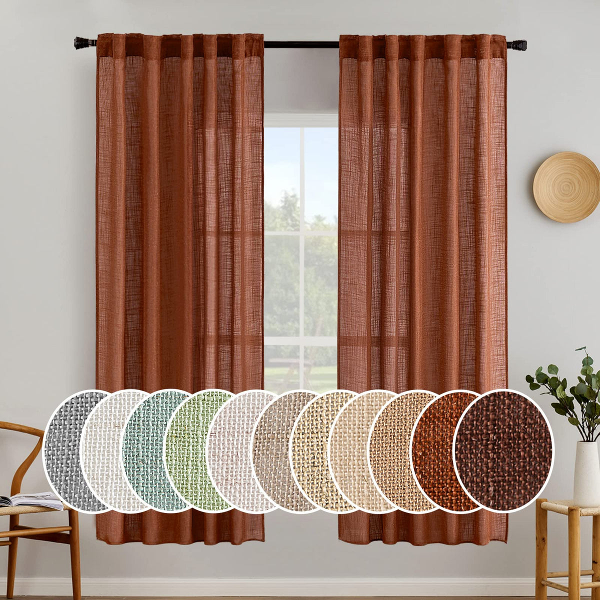 MIULEE Natural White Linen Curtains 52x96 Inch Long 2 Panels for Bedroom