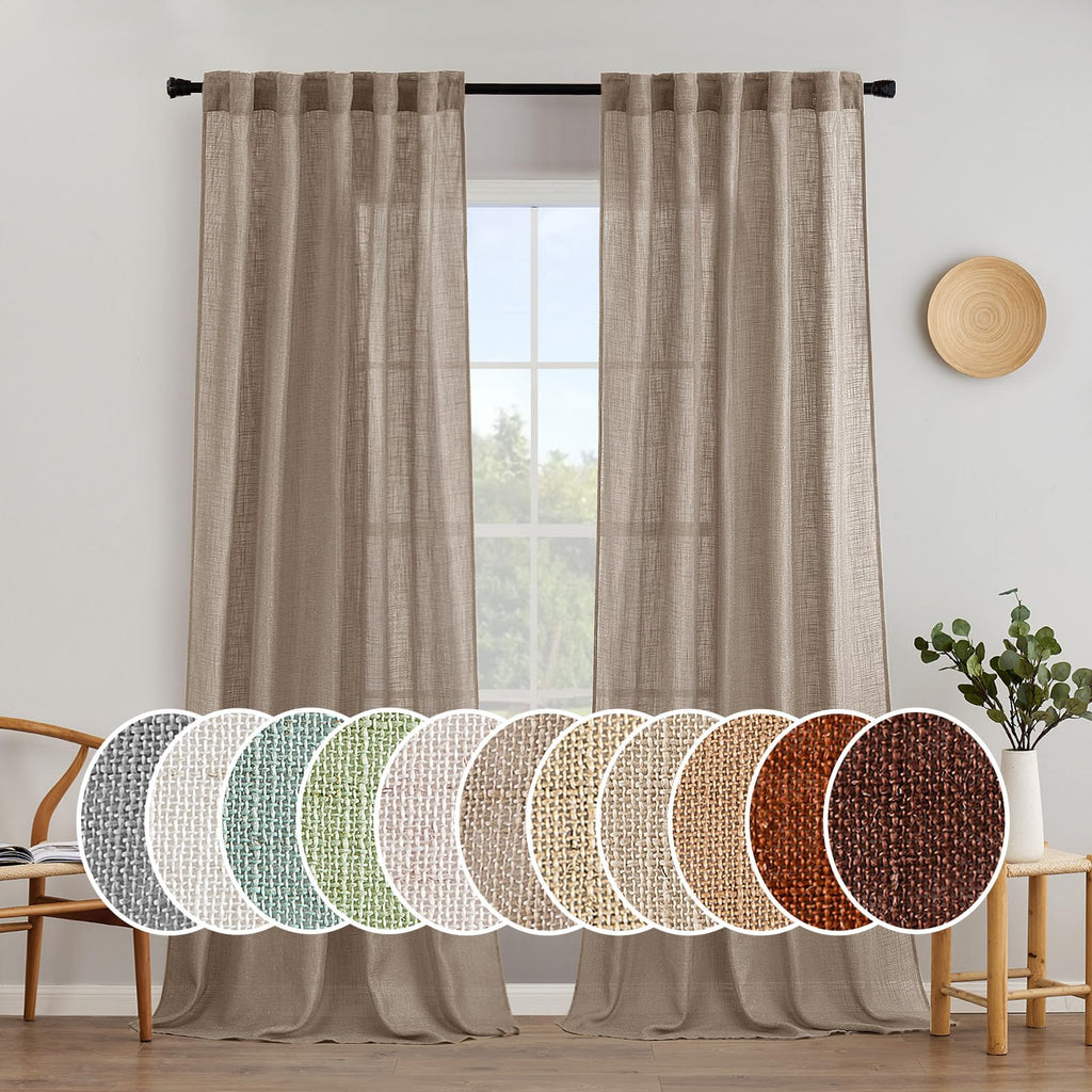 MIULEE Natural White Linen Curtains 52x96 Inch Long 2 Panels for Bedroom