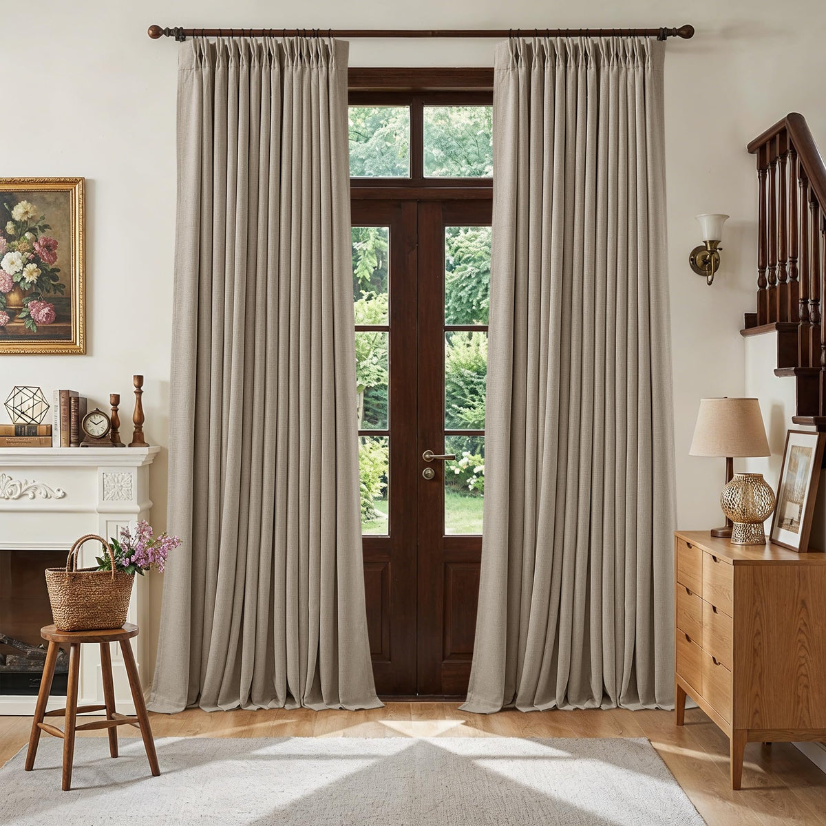 102 Inch Pinch Pleated Blackout Curtains for Bedroom 2 Panels Natural
