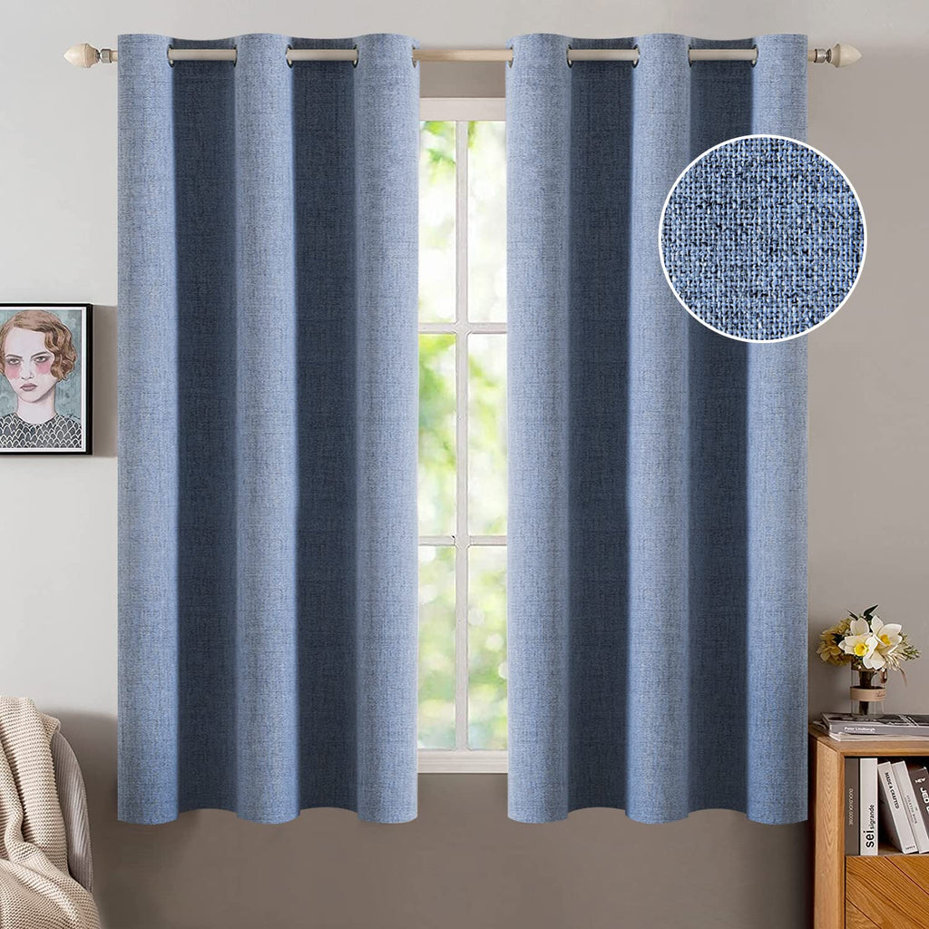 MIULEE 100% Blackout Linen Curtains for Bedroom 52x84 Inches Dusty Blue