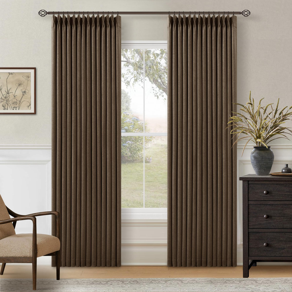 102 Inch Pinch Pleated Blackout Curtains for Bedroom 2 Panels Natural