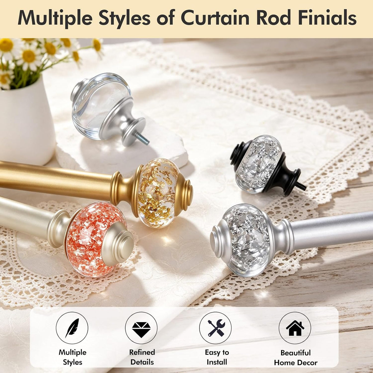 USFOOK Silver Curtain Rods for Windows 32 to 58, Decorative Drapery Rod