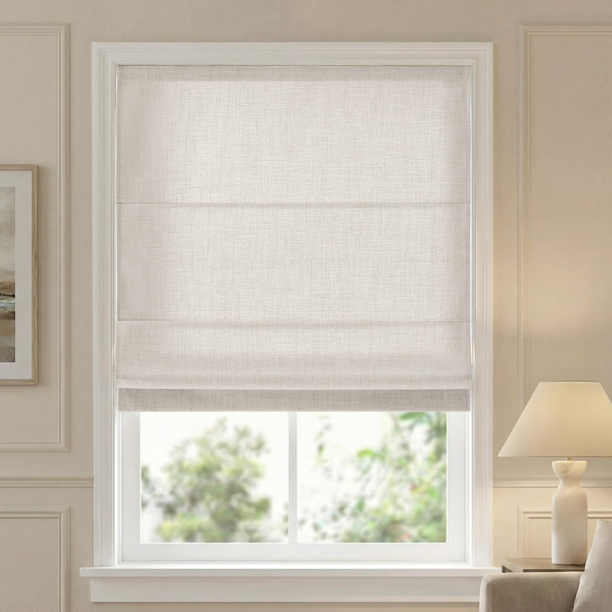 Madison Park Roman Shade, Blackout Blinds Thermal Insulated, 35x64 Linen