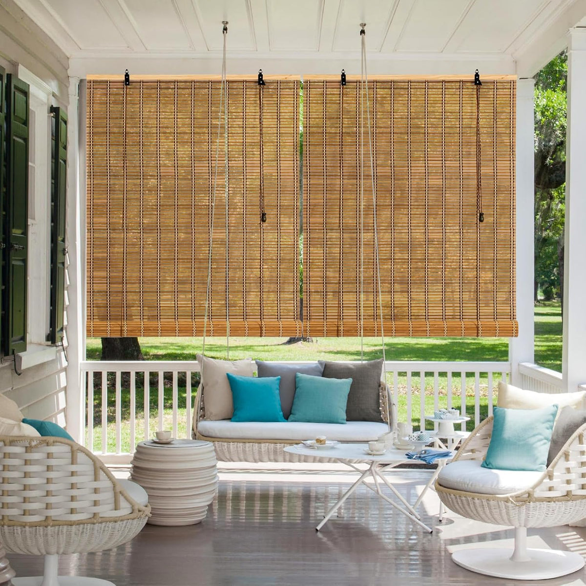 Bamboo Roman Shades Blinds for Windows - Natural Light Filtering Privacy Shades, Handwoven Indoor Window Coverings Easy to Install 24W x 72L
