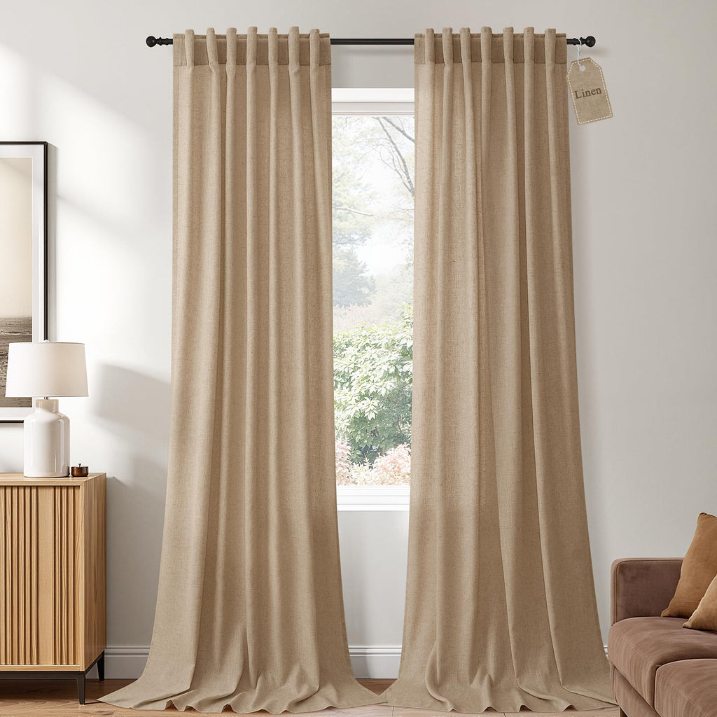 Naturoom Extra Long Linen Curtains 108 Inch 9ft for Living Room Cream Beige