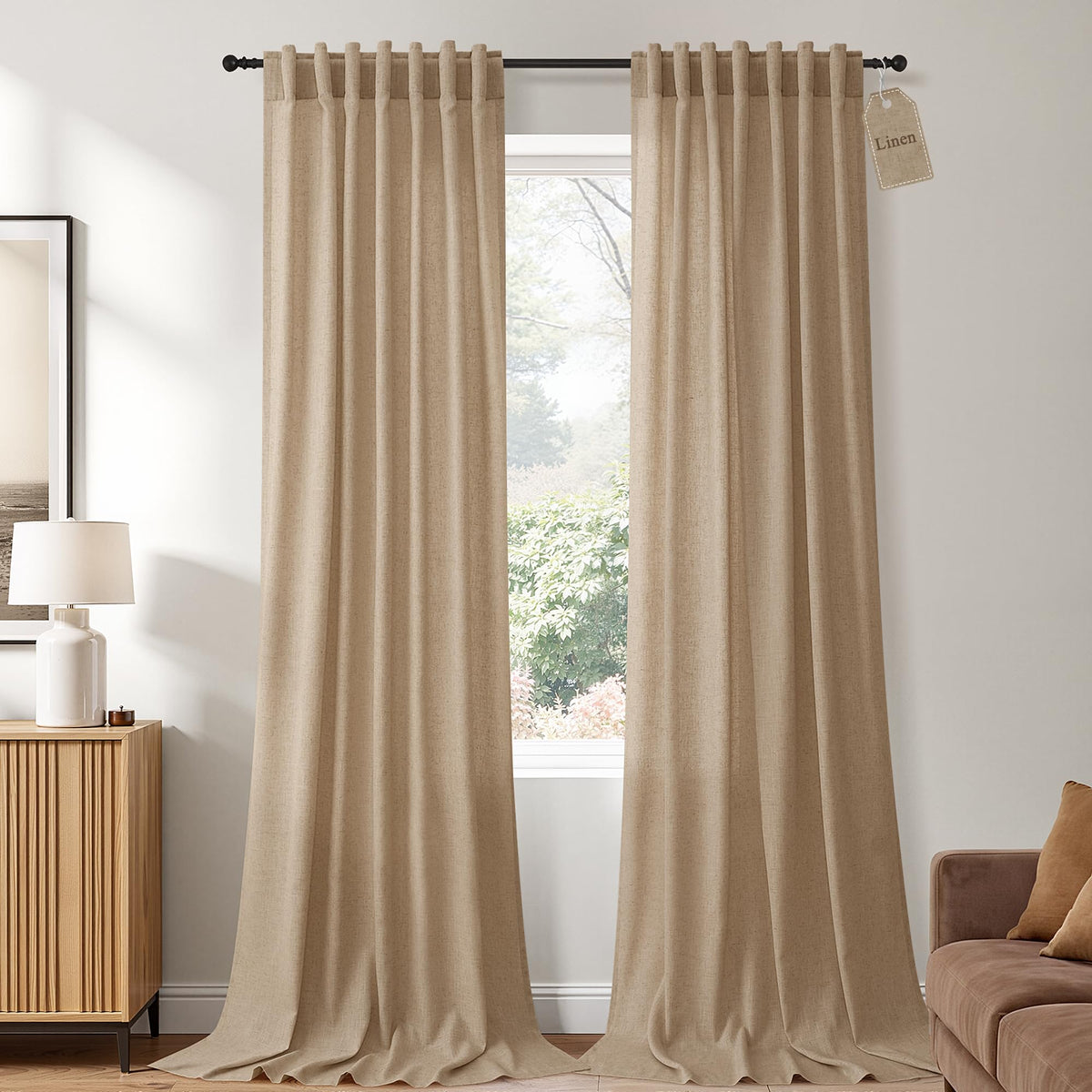 Naturoom Extra Long Linen Curtains 108 Inch 9ft for Living Room Cream Beige
