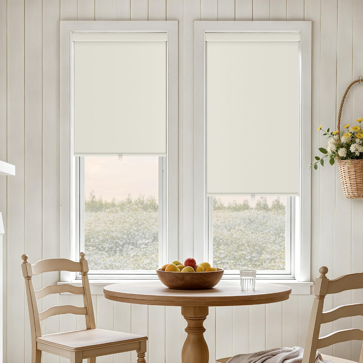 Blackout Roller Shades for Bedroom Window Cordless Free-Stop Blinds with Valance UV Protection 100% Black Out Linen Shades Blinds for Indoor Bathroom Windows Living Room Beige Oatmeal 34" W x 72" H