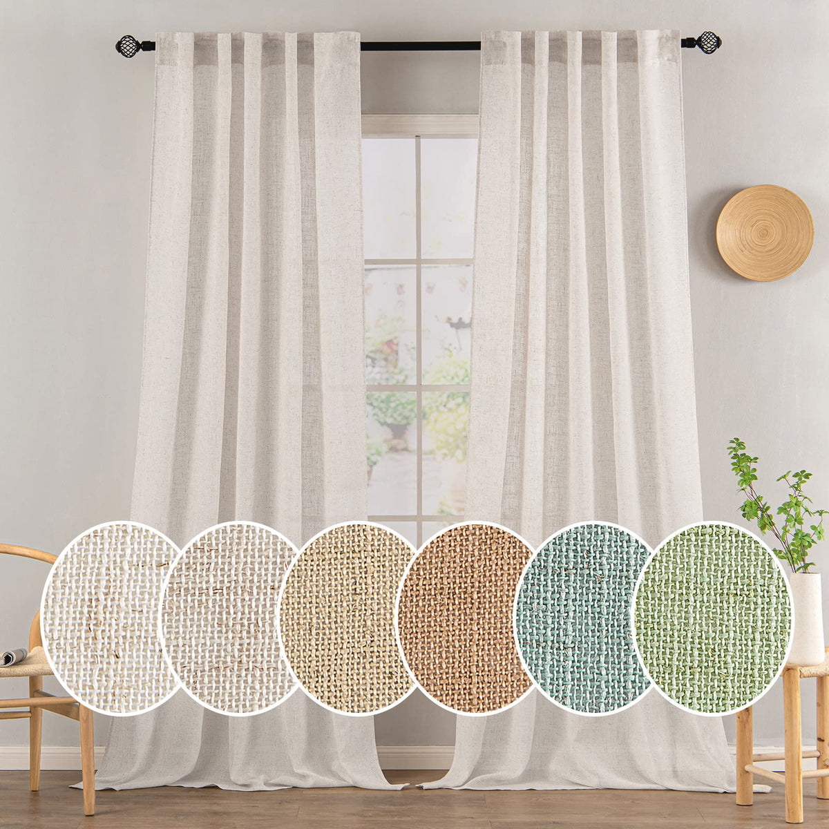 MIULEE Taupe Linen Curtains 52x84 Inch Length for Bedroom and Living Room