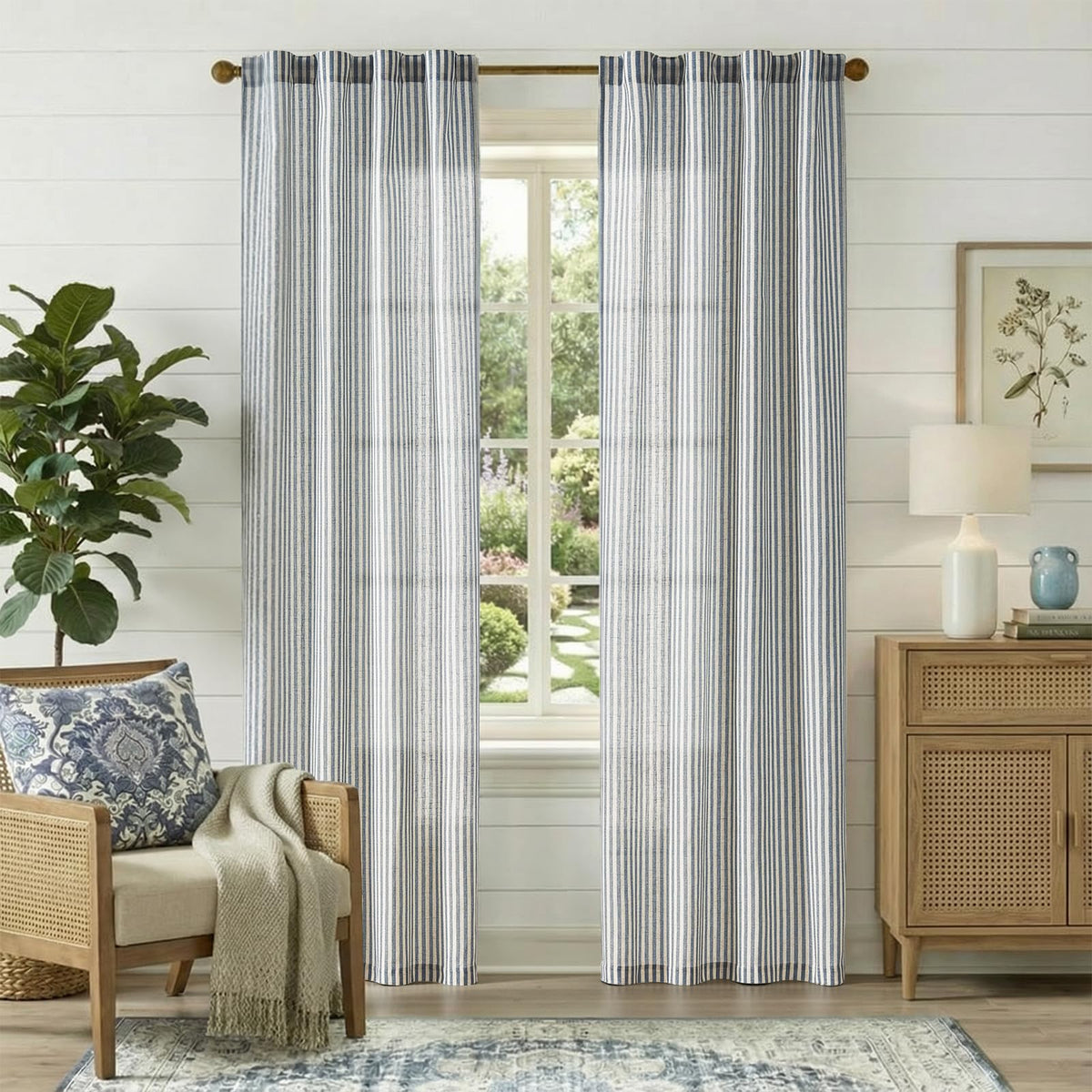 jinchan Linen Curtains 84 Inch Taupe Stripe on Linen Grommet 2 Panels