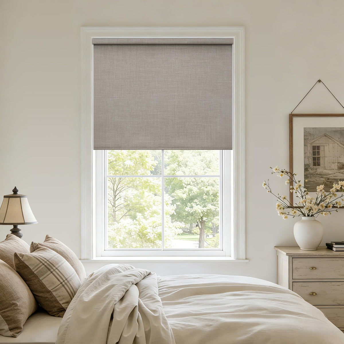 Extra Wide Beige Roller Shades 100% Blackout Blinds for Large Window Bedroom Living Room Dining Free-Stop Cordless Thermal Insulated Black Out Shades with Valance, Room Darkening Blinds Oatmeal,72x72