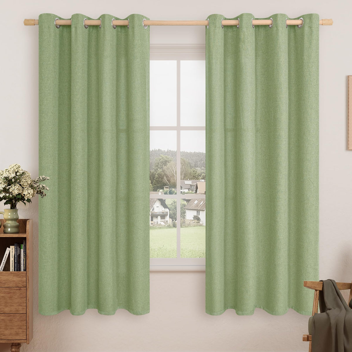 LAMIT 90 Inch Long Oatmeal Linen Curtains for Living Room 2 Panels