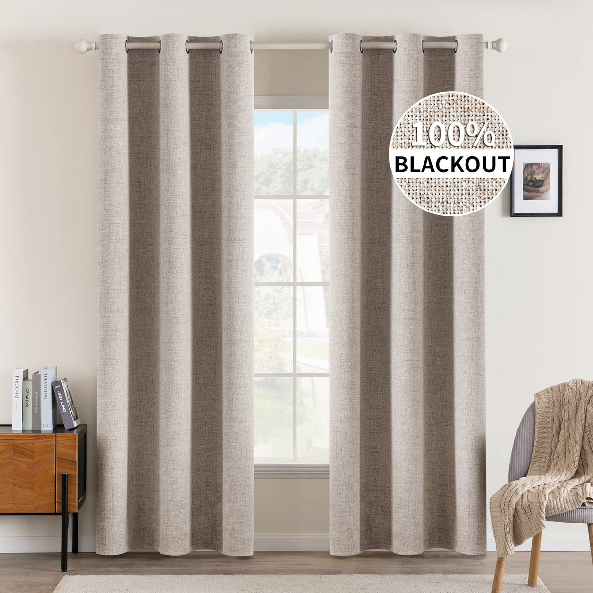 MIULEE 100% Blackout Linen Curtains for Bedroom 52x84 Inches Dusty Blue