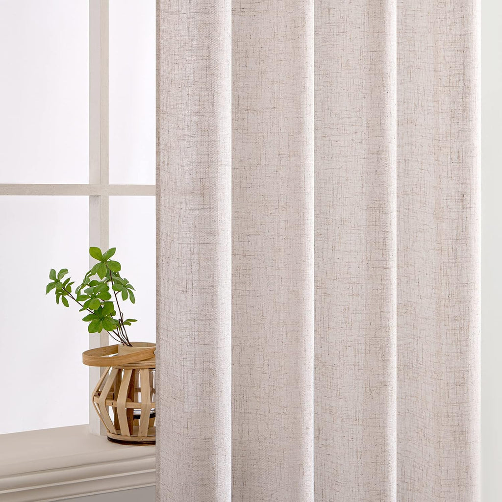 MIULEE Natural White Linen Curtains 52x96 Inch Long 2 Panels for Bedroom