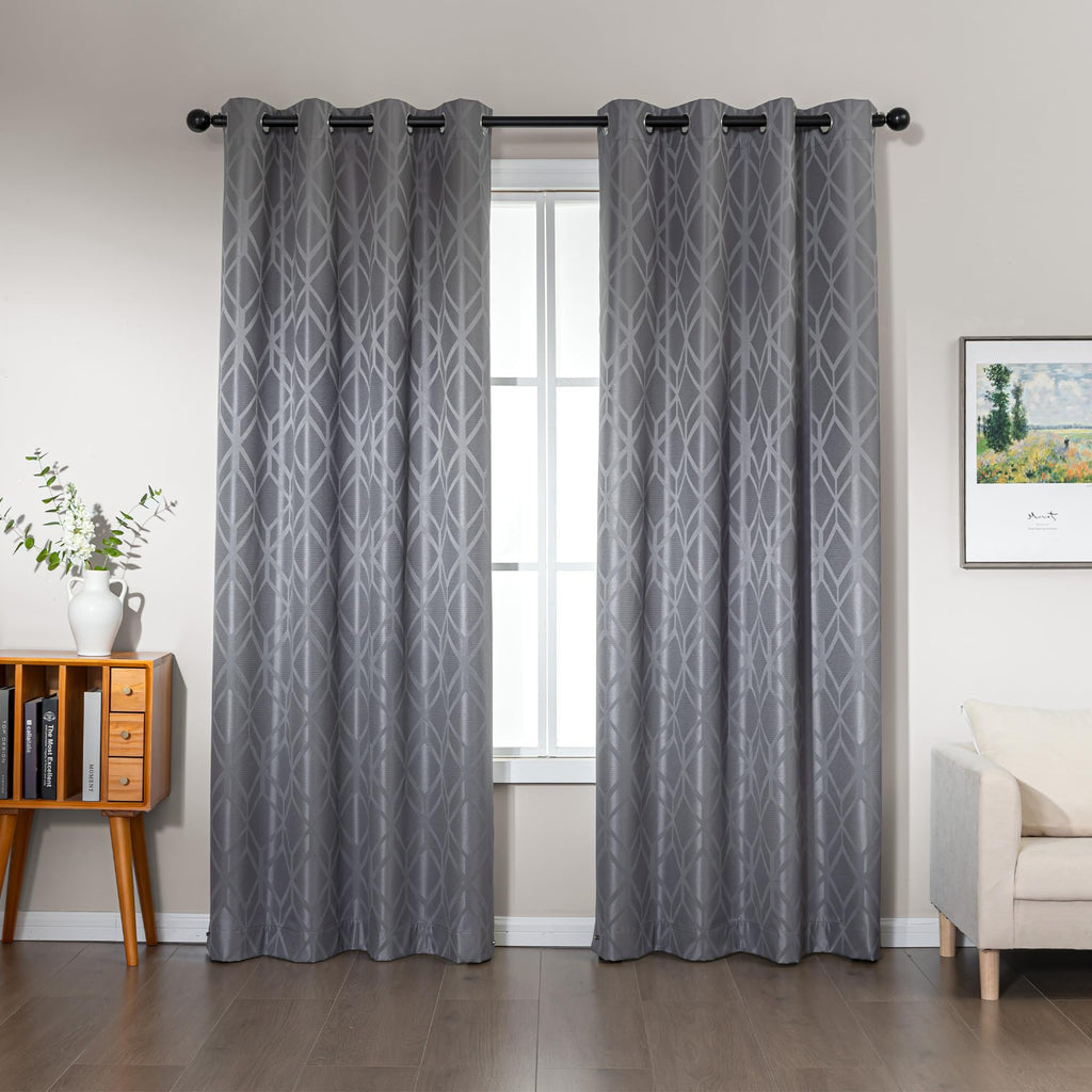 Amazon Basics Jacquard 2-Piece 100% Blackout Curtains, Living Room and Bedroom Drapes, Thermal Insulated Window Treatment, 52"x84", Beige