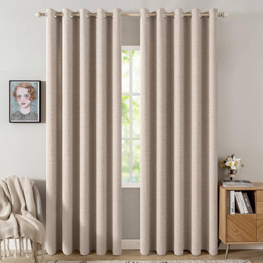 MIULEE 100% Blackout Linen Curtains for Bedroom 52x84 Inches Dusty Blue
