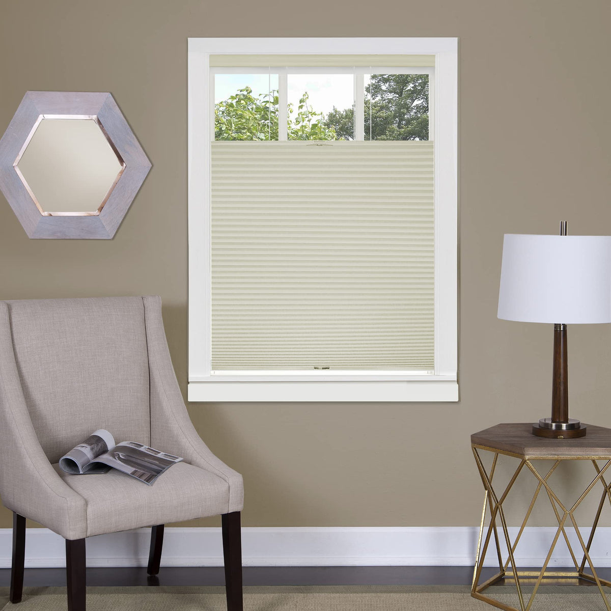 Cordless Cellular Pleated Shades, 27 x 64 in, White, Light Filtering