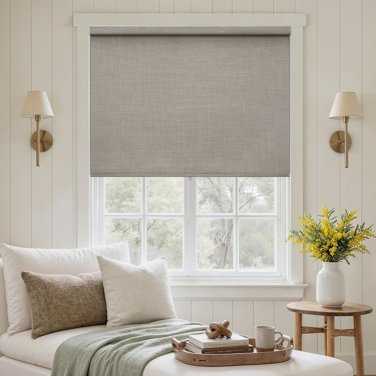 Extra Wide Beige Roller Shades 100% Blackout Blinds for Large Window Bedroom Living Room Dining Free-Stop Cordless Thermal Insulated Black Out Shades with Valance, Room Darkening Blinds Oatmeal,72x72