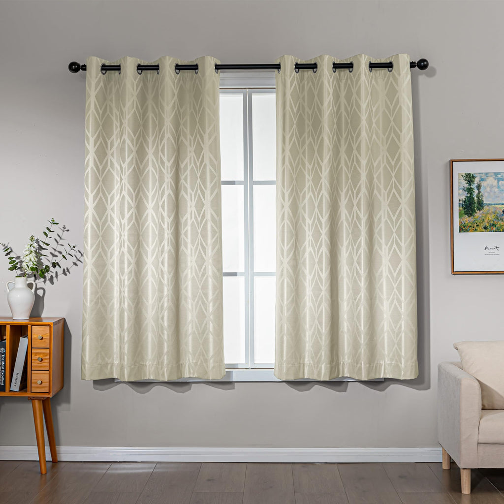 Amazon Basics Jacquard 2-Piece 100% Blackout Curtains, Living Room and Bedroom Drapes, Thermal Insulated Window Treatment, 52"x84", Beige