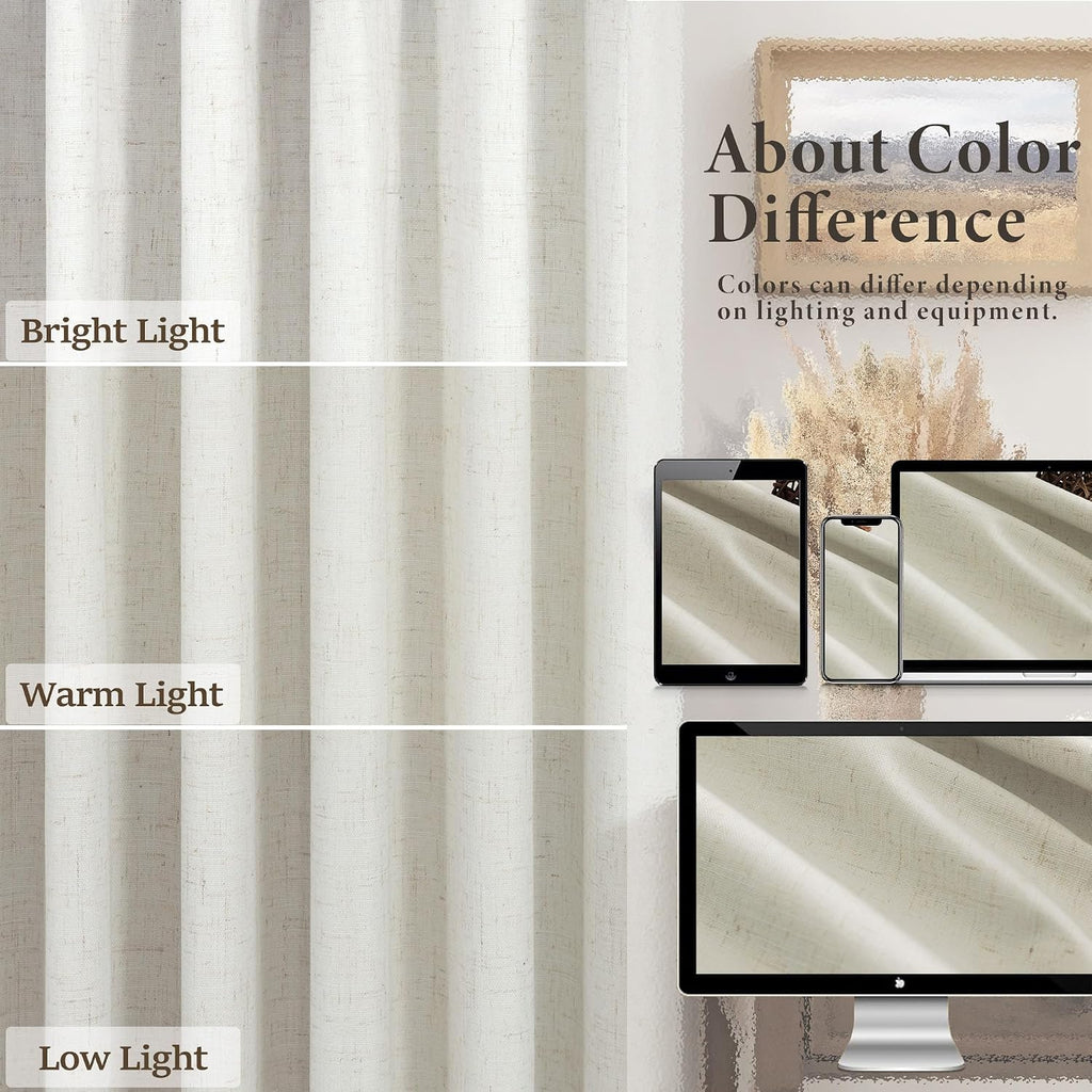 Natural Linen Back Tab Blackout Curtains & Drapes 96 Inch Long for Bedroom Livingroom Farmhouse Curtain 2 Panel Neutral Cute Black Out Room Darkening Thermal Insulated 8ft Pleated Window Curtain Cream