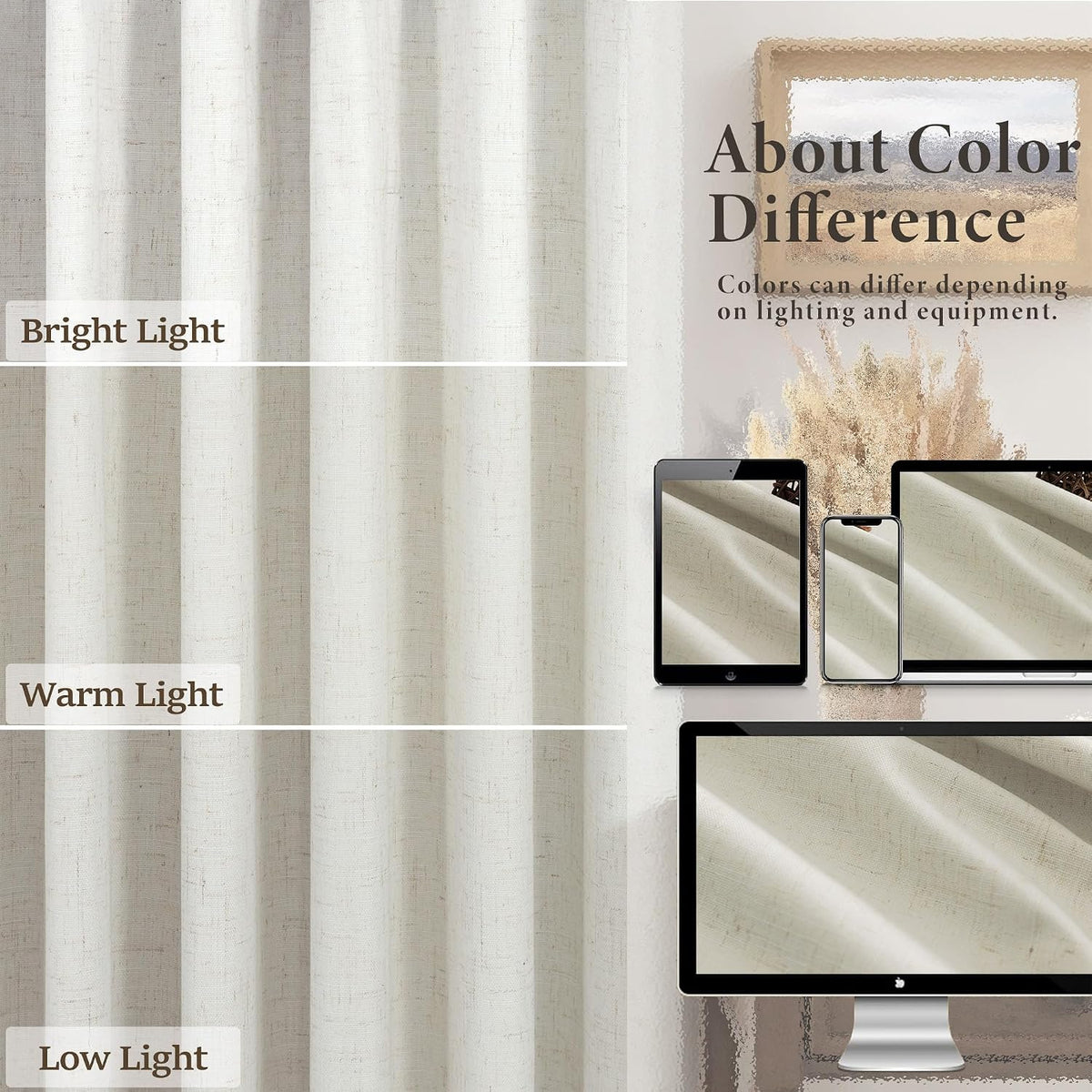 Natural Linen Back Tab Blackout Curtains & Drapes 96 Inch Long for Bedroom Livingroom Farmhouse Curtain 2 Panel Neutral Cute Black Out Room Darkening Thermal Insulated 8ft Pleated Window Curtain Cream