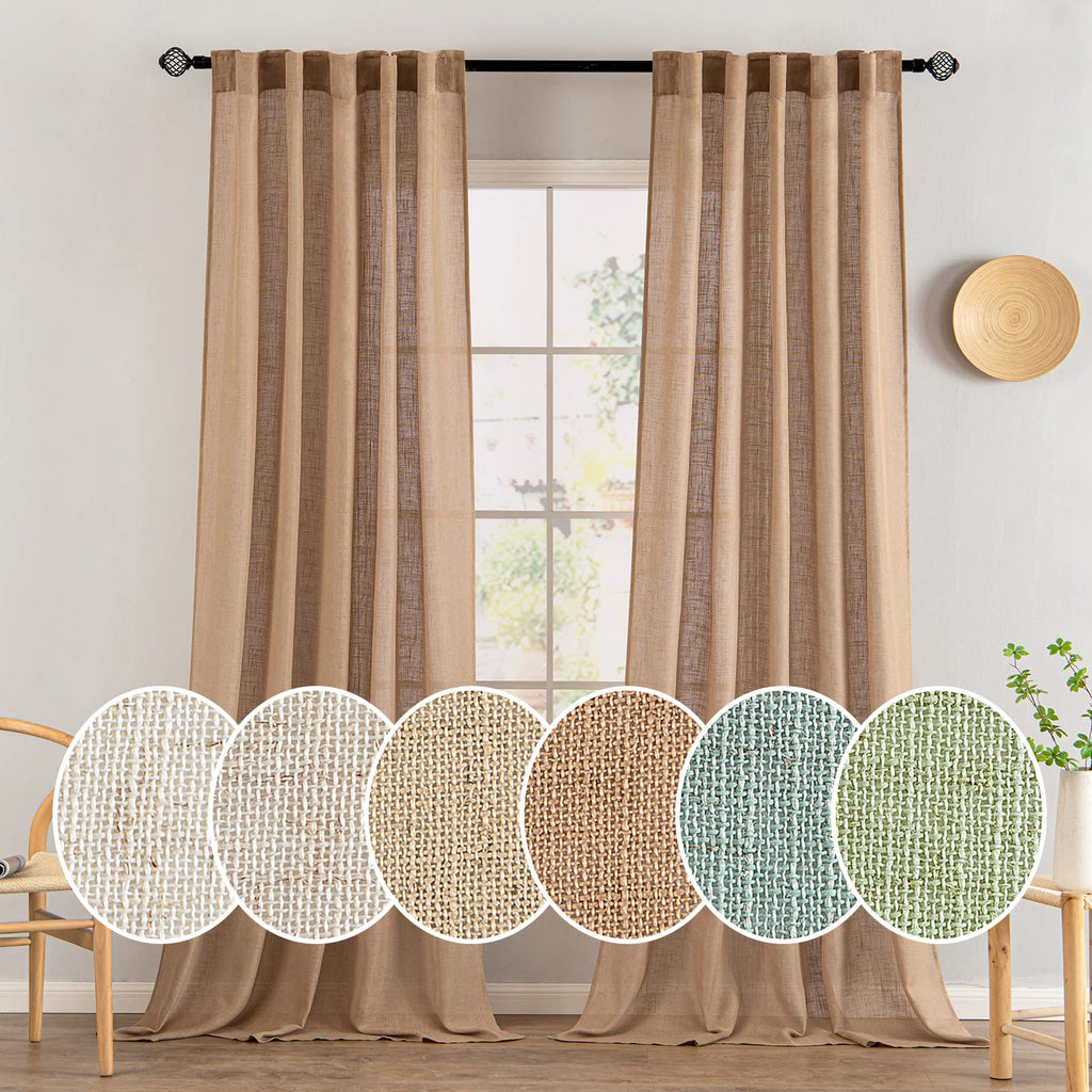 MIULEE Taupe Linen Curtains 52x84 Inch Length for Bedroom and Living Room