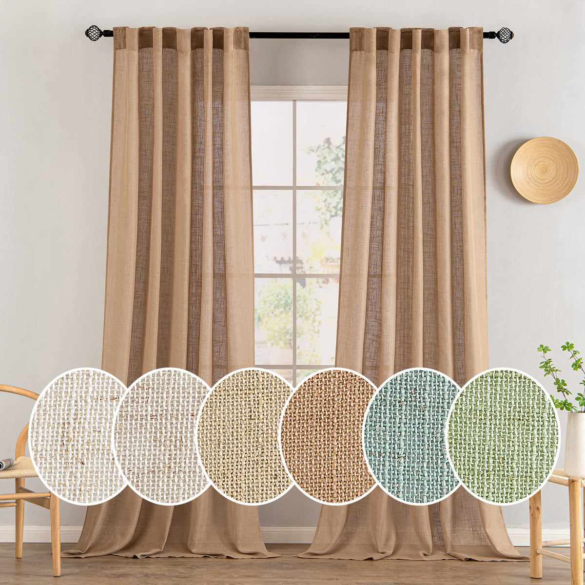 MIULEE Taupe Linen Curtains 52x84 Inch Length for Bedroom and Living Room