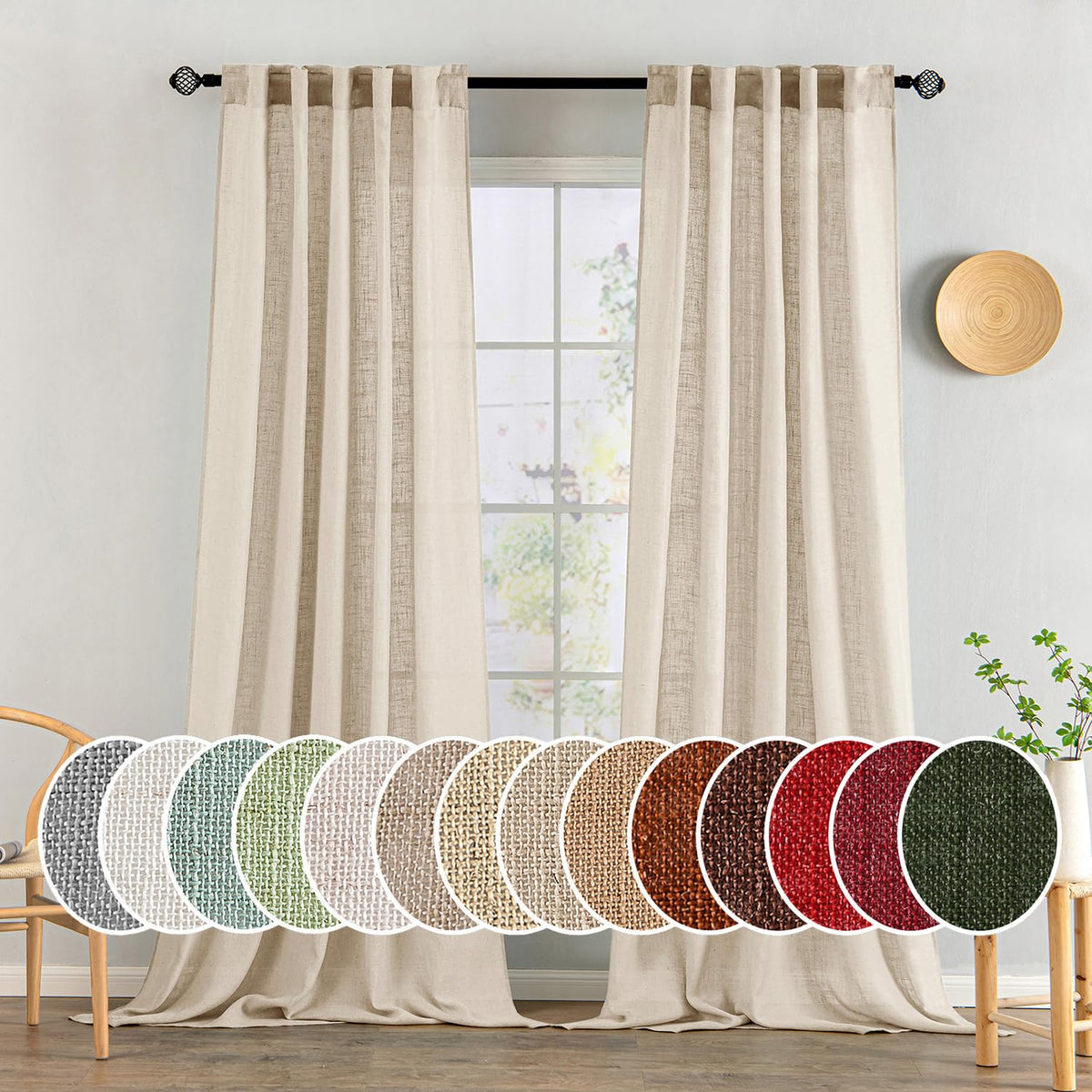 MIULEE Taupe Linen Curtains 52x84 Inch Length for Bedroom and Living Room