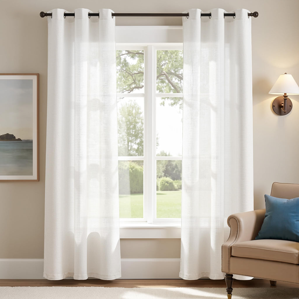 jinchan Grey Linen Textured Curtains 96 Inch Long 2 Panels for Living Room Grommet Top Light Filtering Window Drapes for Bedroom Heathered Gray