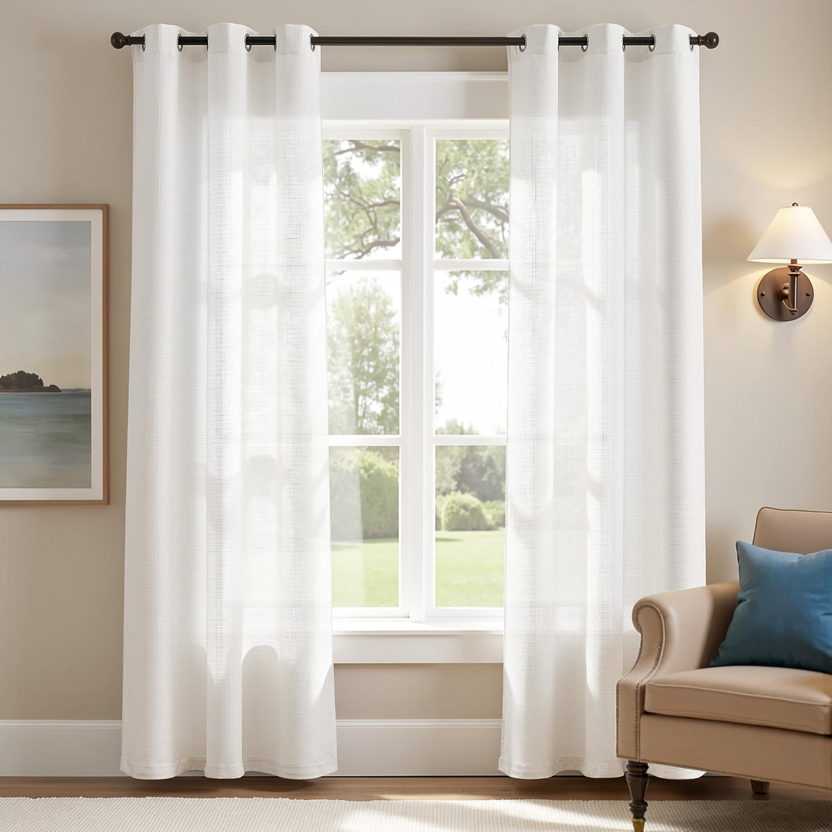 jinchan Grey Linen Textured Curtains 96 Inch Long 2 Panels for Living Room Grommet Top Light Filtering Window Drapes for Bedroom Heathered Gray