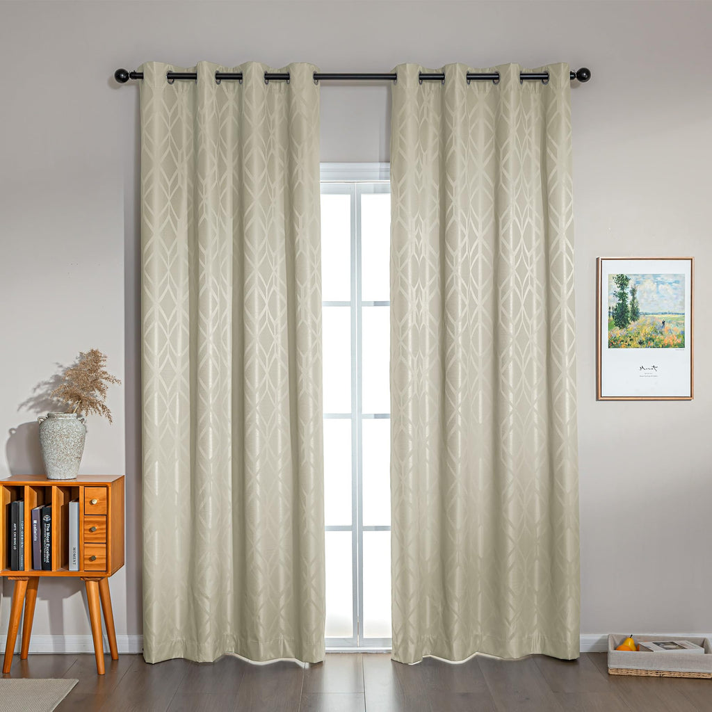 Amazon Basics Jacquard 2-Piece 100% Blackout Curtains, Living Room and Bedroom Drapes, Thermal Insulated Window Treatment, 52"x84", Beige