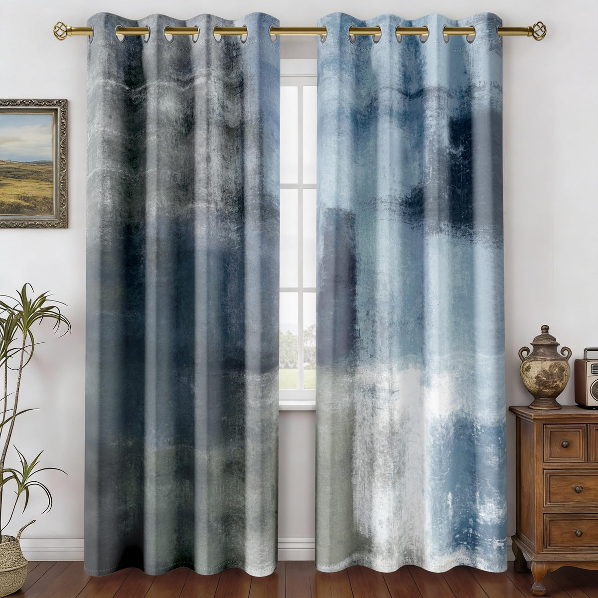 Burnt Orange Abstract Curtains for Living Room Bedroom, 52W x 84L, 2 Panels