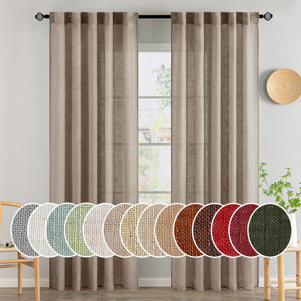MIULEE Natural White Linen Curtains 52x96 Inch Long 2 Panels for Bedroom