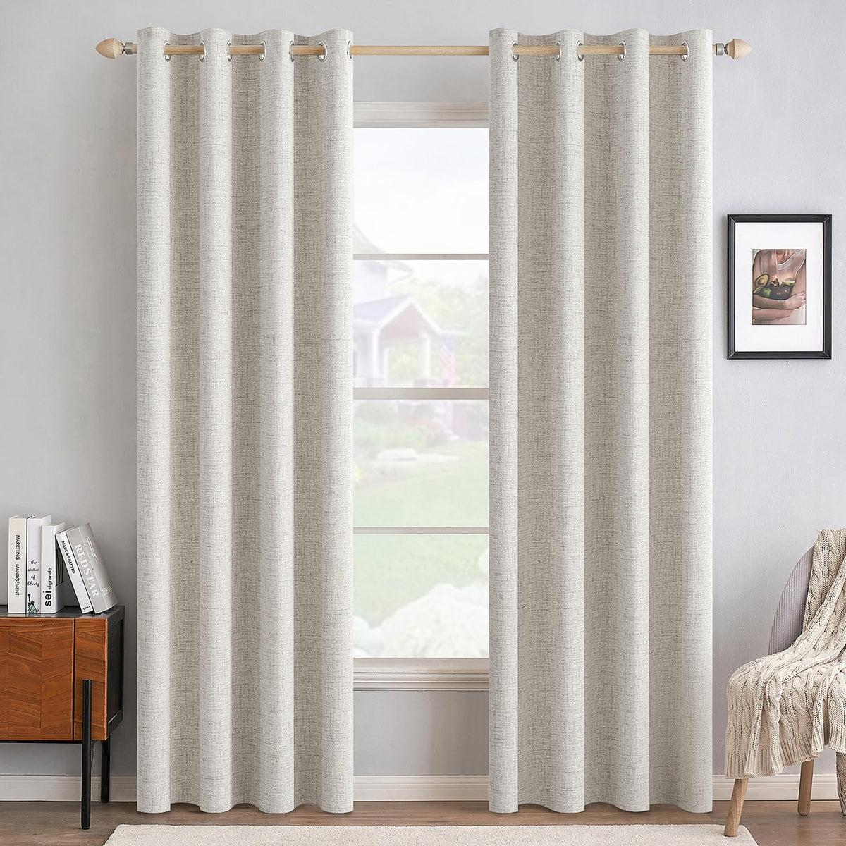 MIULEE 100% Blackout Linen Curtains for Bedroom 52x84 Inches Dusty Blue