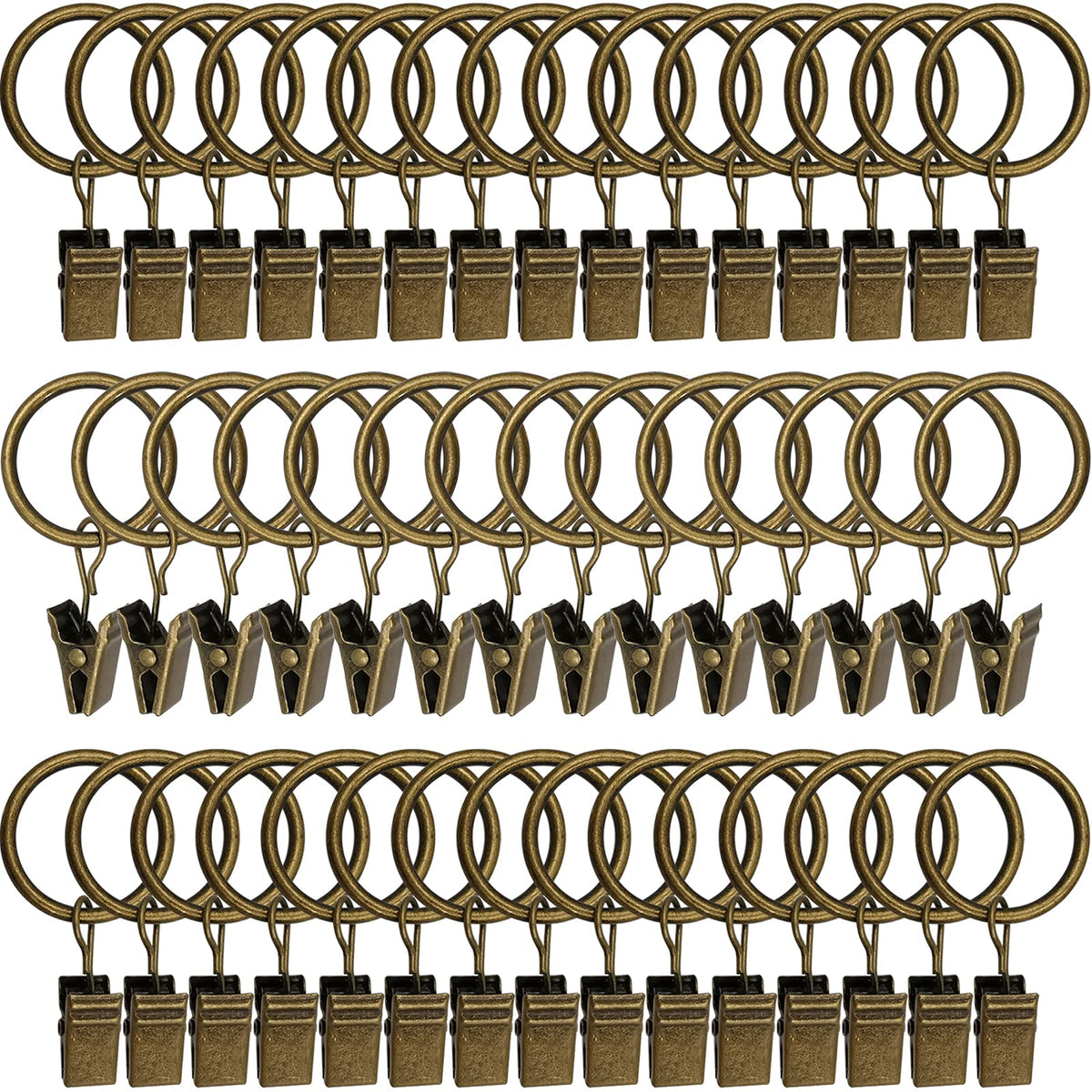 40 Pack Curtain Rings with Clips, Drapery Clips with Rings, Drapes Rings 1.26 in Interior Diameter, Fits up to 1 in Curtain Rod, Black