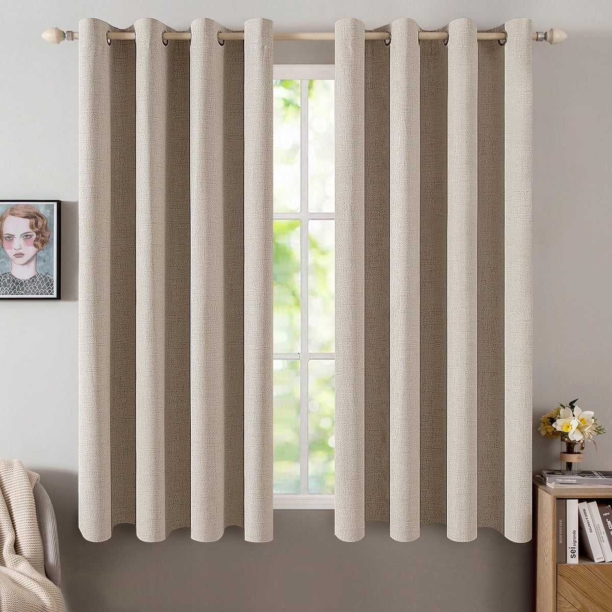 MIULEE 100% Blackout Linen Curtains for Bedroom 52x84 Inches Dusty Blue