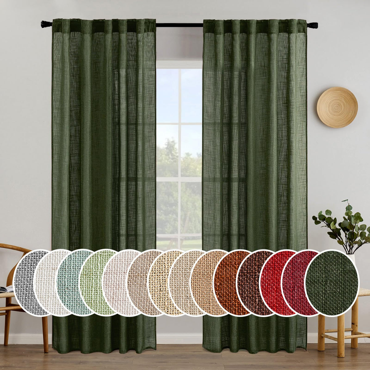 MIULEE Taupe Linen Curtains 52x84 Inch Length for Bedroom and Living Room