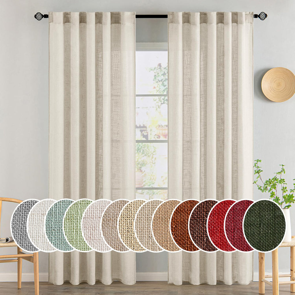 MIULEE Taupe Linen Curtains 52x84 Inch Length for Bedroom and Living Room