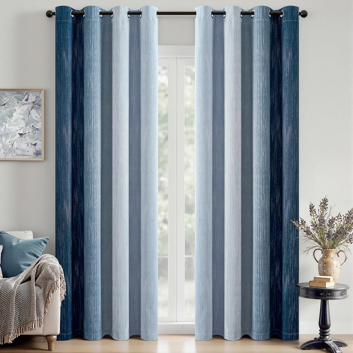 MIULEE Navy Blue and Greyish White Ombre Blackout Curtains 52Wx84L Set of 2
