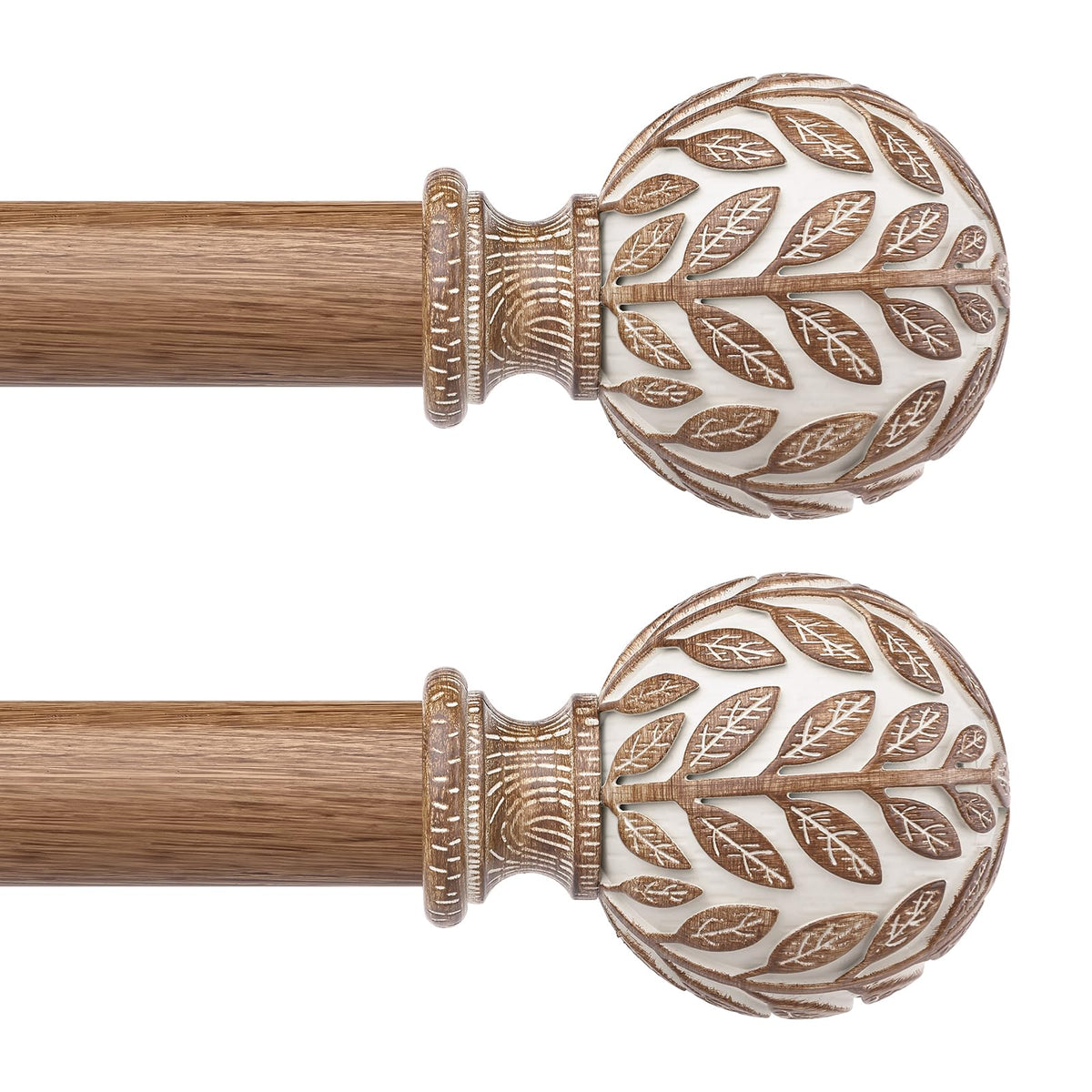 Curtain Rod 36-122 Inch, Boho Wood 1 Inch Curtain Rods for Windows