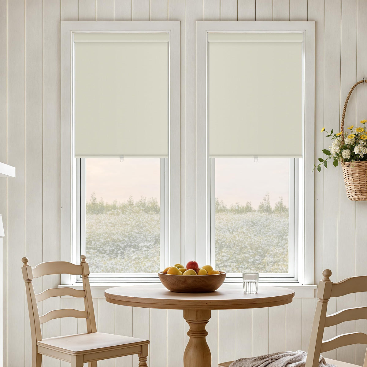 Extra Wide Beige Roller Shades 100% Blackout Blinds for Large Window Bedroom Living Room Dining Free-Stop Cordless Thermal Insulated Black Out Shades with Valance, Room Darkening Blinds Oatmeal,72x72