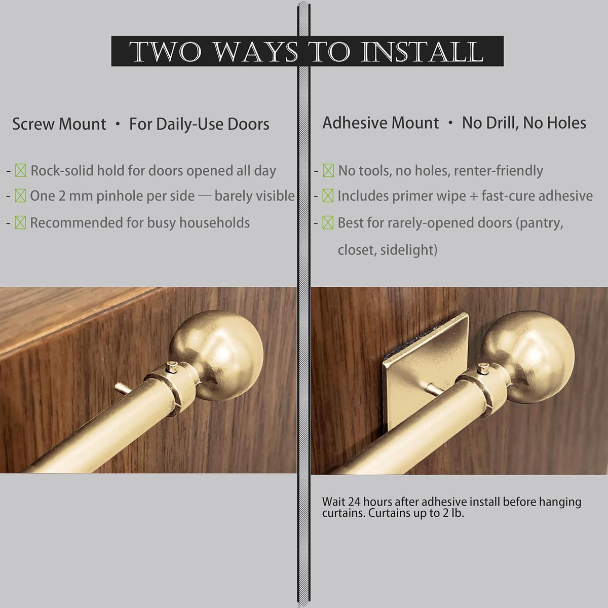 ARNORX 3/8" French Door Curtain Rod, 16-28" Adjustable, Brass Brushed