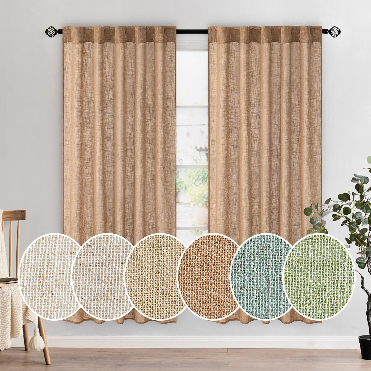 MIULEE Natural White Linen Curtains 52x96 Inch Long 2 Panels for Bedroom