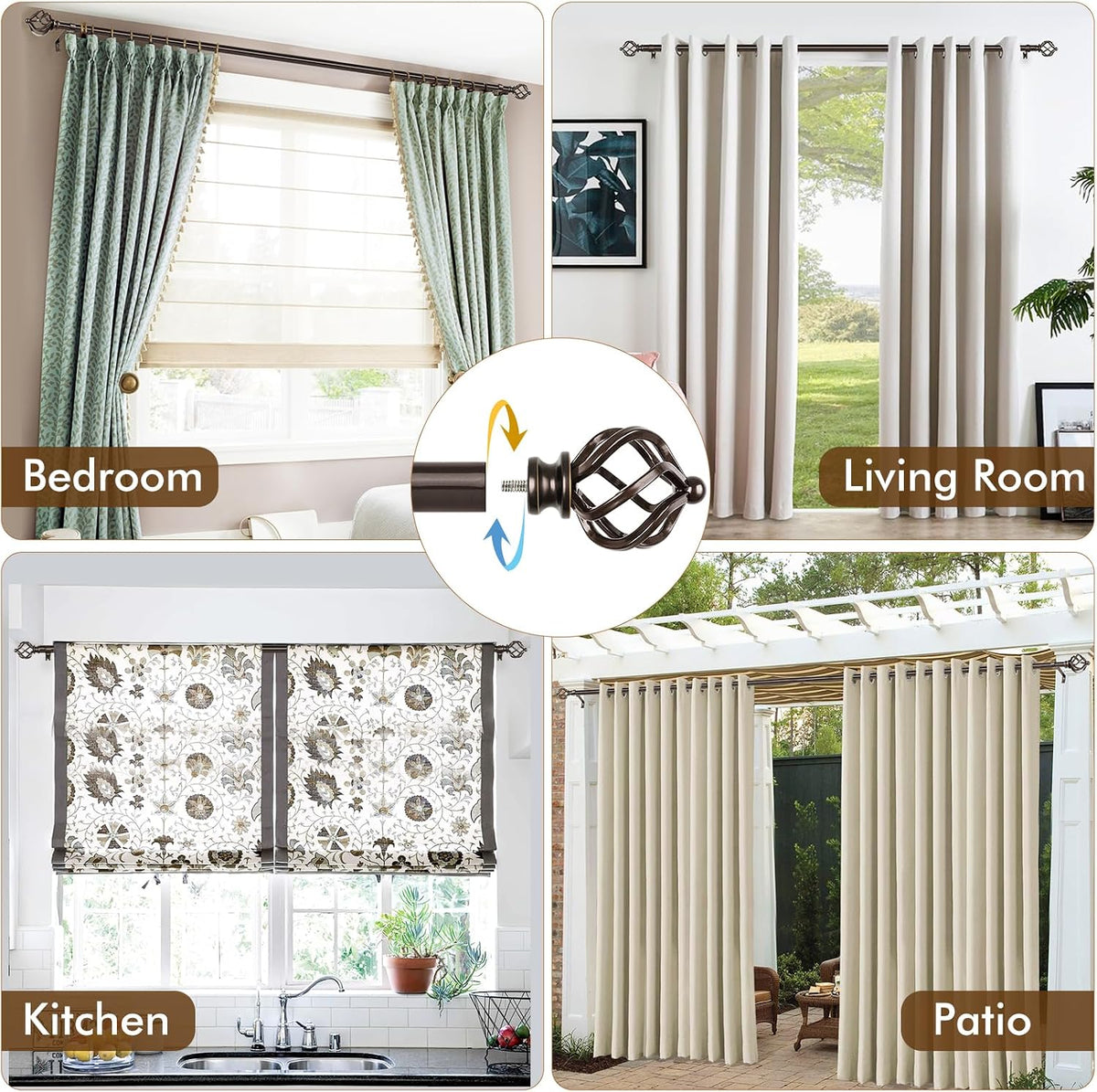 KAMANINA Bronze Curtain Rod 32 to 58 Inch, Adjustable Window Treatment Rods
