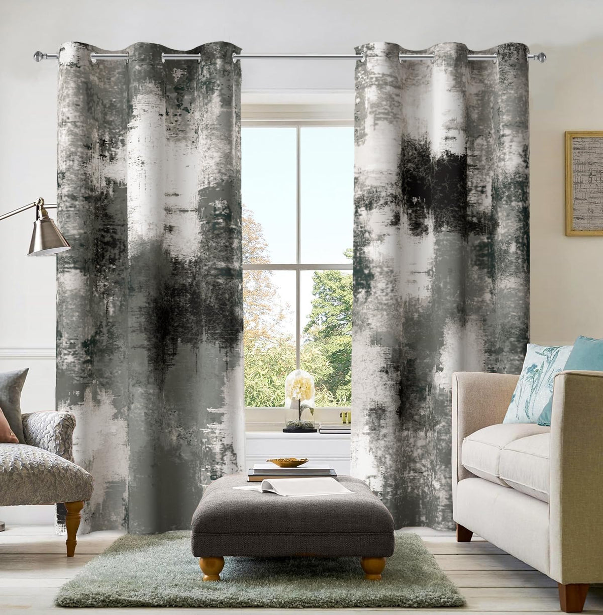 Burnt Orange Abstract Curtains for Living Room Bedroom, 52W x 84L, 2 Panels