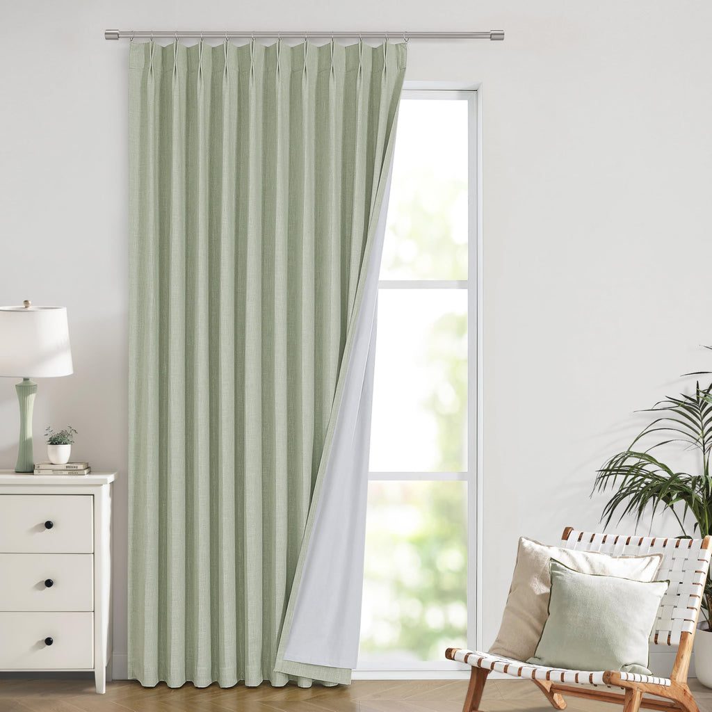 Vision Home Natural Pinch Pleated Full Blackout Curtains Linen Blended Room Darkening Window Curtains 108 inch for Living Room Bedroom Thermal Insulated Pinch Pleat Drapes with Hooks 40" Wx108 Lx2
