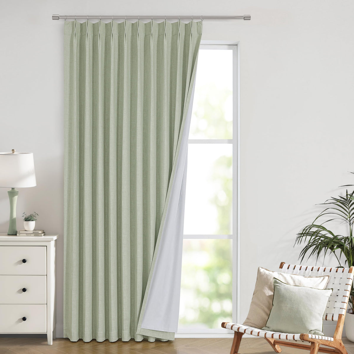 Vision Home Natural Pinch Pleated Full Blackout Curtains Linen Blended Room Darkening Window Curtains 108 inch for Living Room Bedroom Thermal Insulated Pinch Pleat Drapes with Hooks 40" Wx108 Lx2
