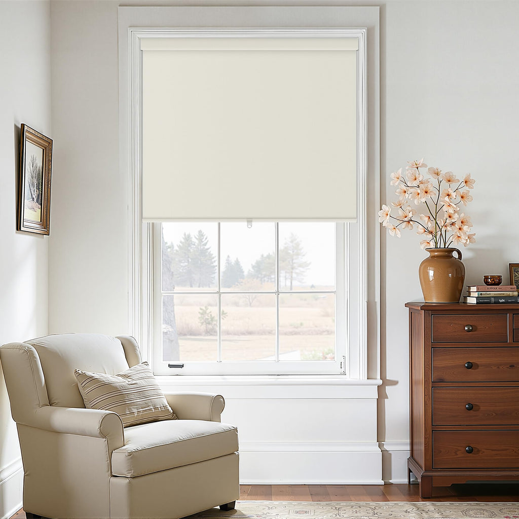 Extra Wide Beige Roller Shades 100% Blackout Blinds for Large Window Bedroom Living Room Dining Free-Stop Cordless Thermal Insulated Black Out Shades with Valance, Room Darkening Blinds Oatmeal,72x72